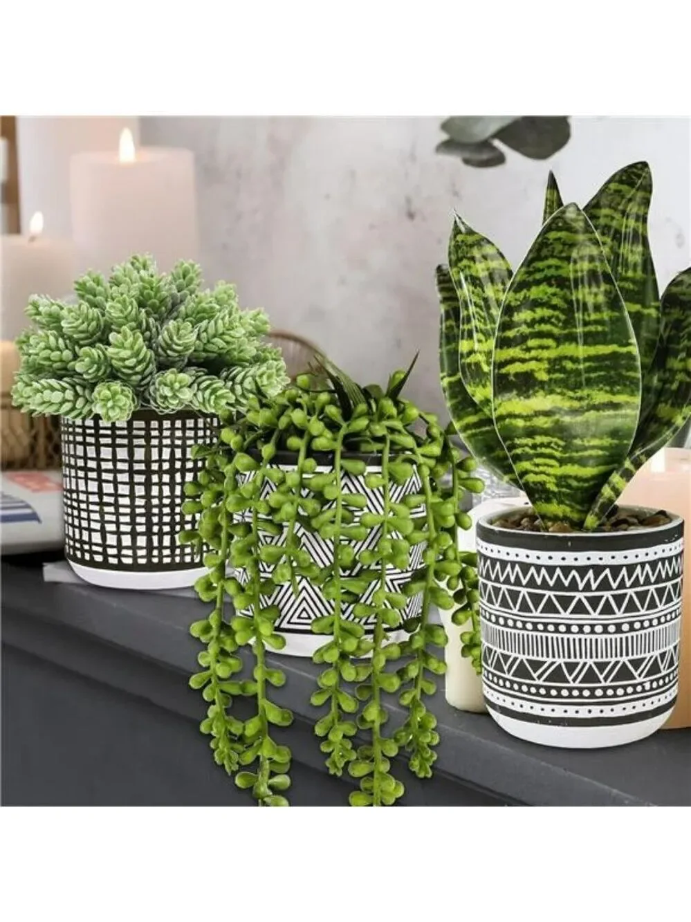 Set of 3 small artificial succulent potted plants faux greenery for home office